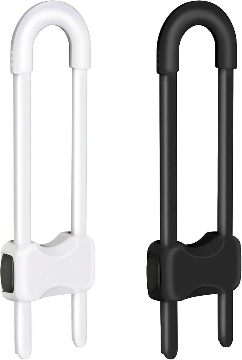 SPISPI Baby Proofing Cabinets,Cabinet Locks for Babies,2 Pack U-Shaped Child Locks for Cabinets, Child Proof Cabinet Latches,Child Safety Cabinet Locks with Adjustable by (1 White,1 Black) - Image 1